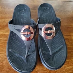 Croc Sandles Chocolate Brown with Copper Accents